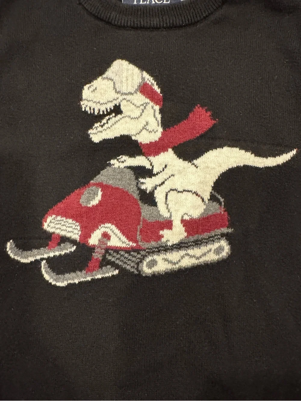 The Children's Place Black Crewneck Sweater with Dino Sled Graphic